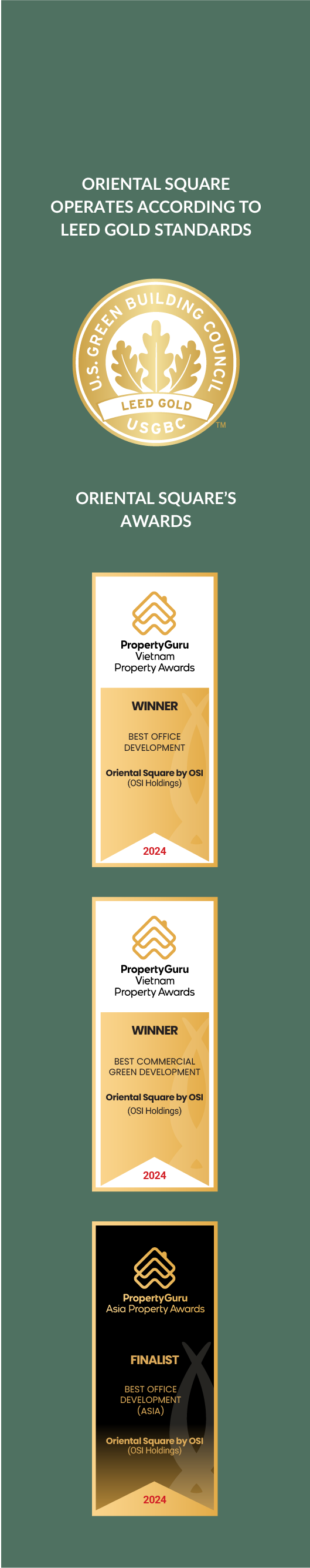 Oriental Square achieves certificates and awards
